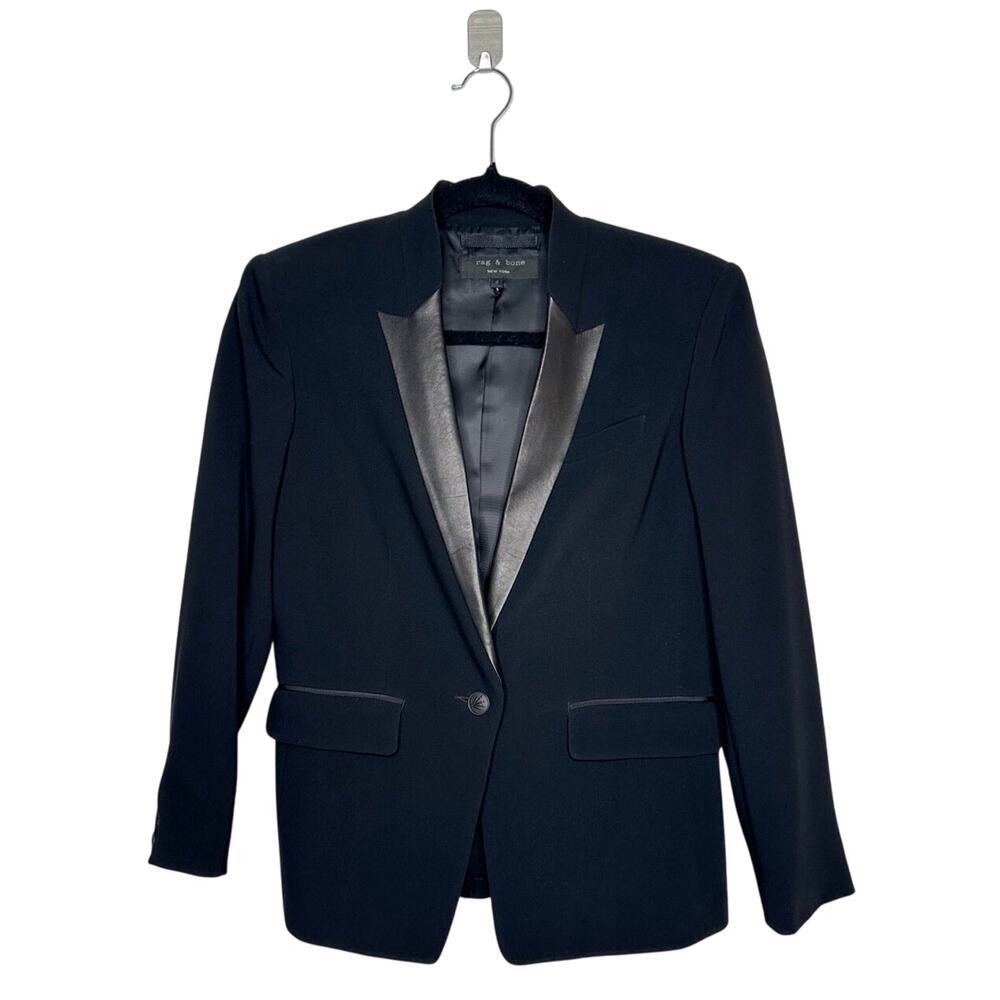 Rag & Bone Tuxedo Blazer Lamb Leather Trim Women's Black Size 4